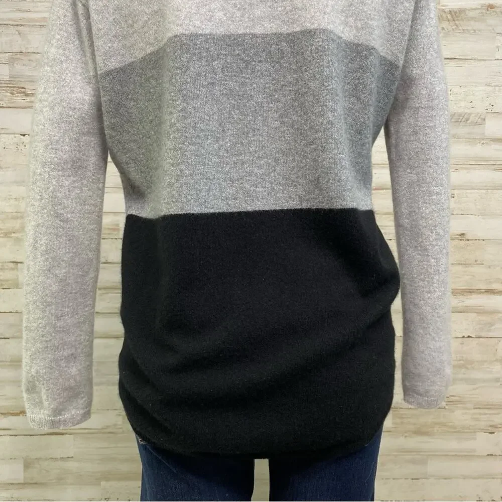 Magaschoni Cashmere Sweater Mock Neck Womens Size M Black Gray Colorblock - Picture 10 of 11